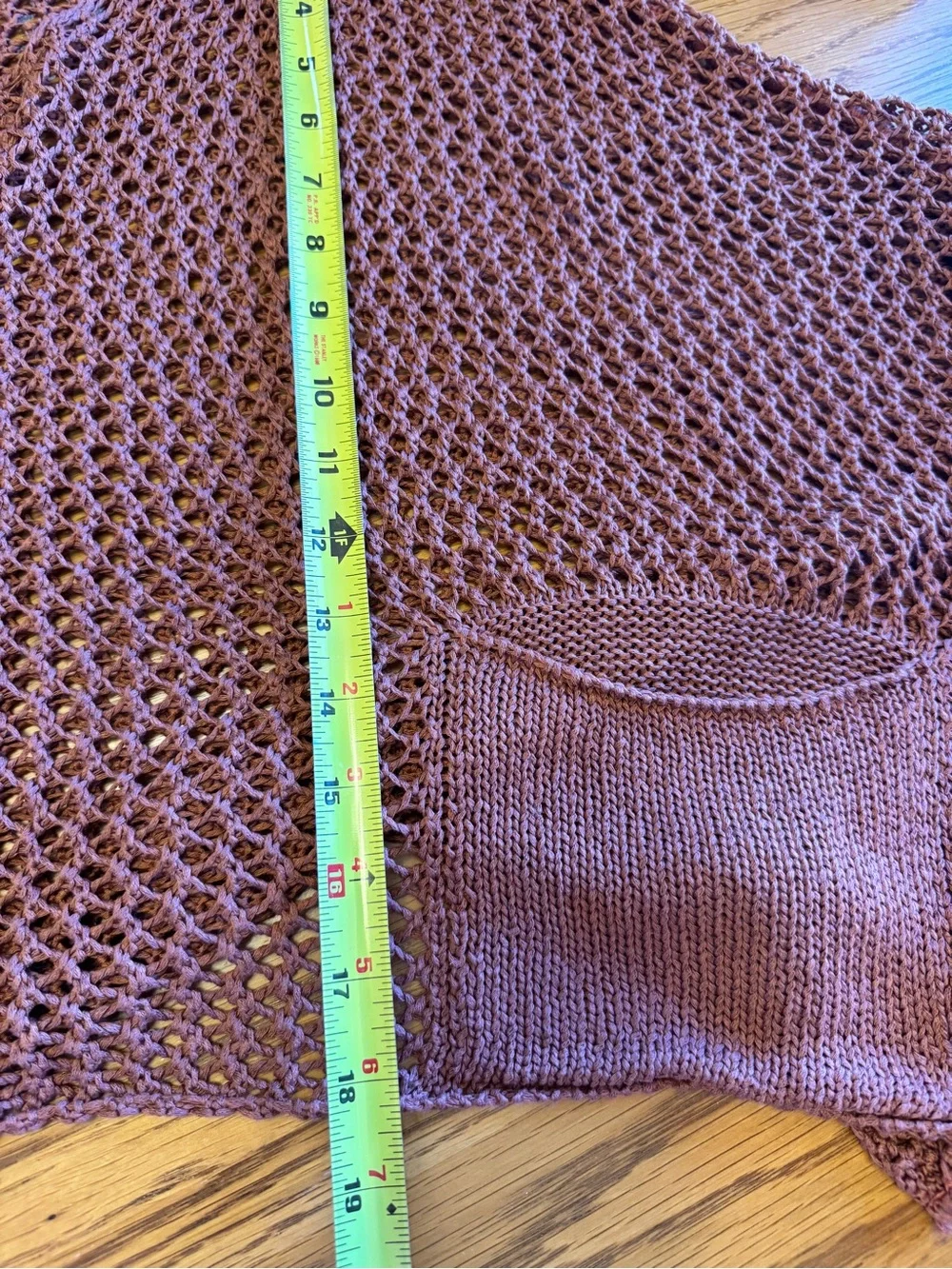 Sweater Women's Crochet Open Knit Oversized Pockets Made In Italy‎ Rust